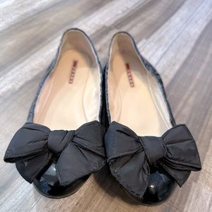 Prada Black Patent Flats with Bow